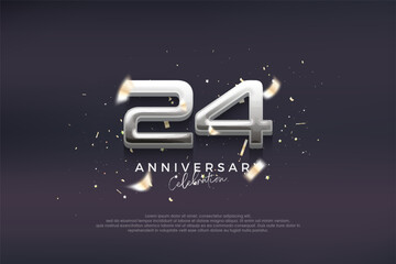 Modern and elegant 24th anniversary celebration design. with modern silver numbers. Premium vector background for greeting and celebration.