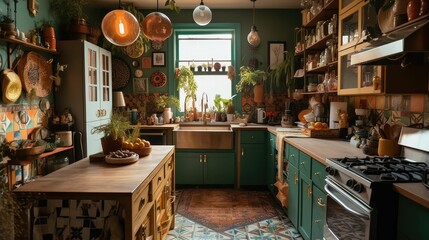 Spacious bright wooden kitchen in Scandinavian style