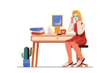 SPA salon concept with people scene in the flat cartoon design. The girl is doing beauty procedures for the face. Vector illustration.