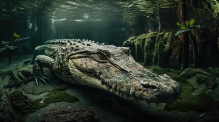 Obraz premium crocodile head protruding out of the water close-up