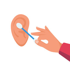 Ear cleaning icon. Hygiene ear. Cleaning sticks in hand. Simple black icon. Vector illustration flat design. Isolated on yellow background.