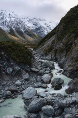 Hooker Valley Hike in Aoraki Mount Cook in early morning, New Zealand