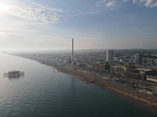 Aerial view of a bustling cityscape in England, United Kingdom with modern architecture