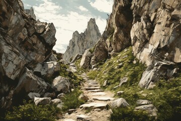 Fototapeta na wymiar Rock path mountain. Generate Ai