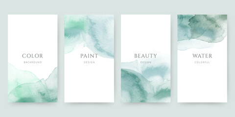 Green watercolor templates for postcard, cover, booklet, invitation or social media story. Abstract elegant design.