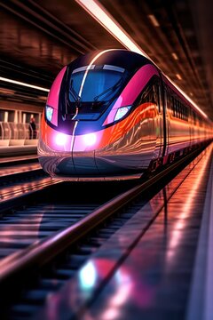 Futuristic high-speed TGV train with lighting effects Generative AI Illustration