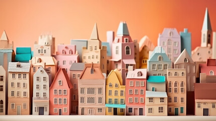 Fototapeta premium Origami Paper Art of panorama of the old town created with Generative AI Technology