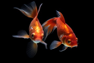 two beautiful koi fish isolated on black background. generative ai