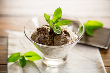 homemade ice cream with pieces of grated dark chocolate