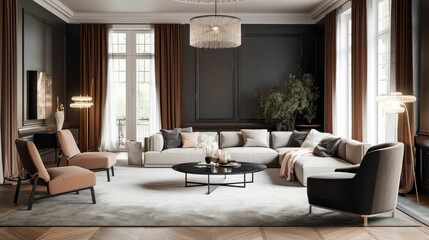 Fototapeta na wymiar Beautiful Living Room in New Luxury Home