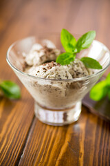 homemade ice cream with pieces of grated dark chocolate