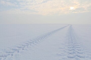 Fototapeta na wymiar Winter Landscape with a track, winter in Germany