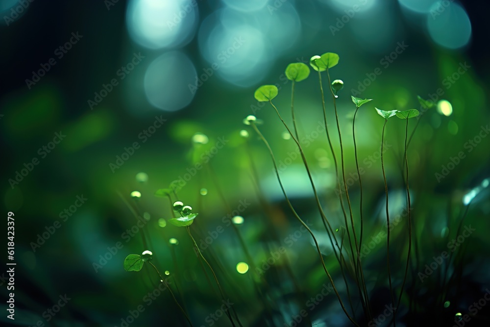 Poster tree branch with leaves in the forest. beautiful bokeh.