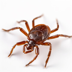 Insect mite, encephalitic tick, macro, over white background, AI generated
