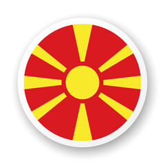 Flag of North Macedonia flat icon. Round vector element with shadow underneath. Best for mobile apps, UI and web design.