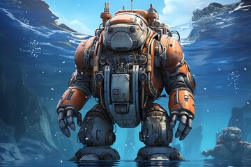 Obraz na płótnie Canvas Robot walrus basking on a floating ice berg