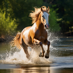 Majestic horse running in water