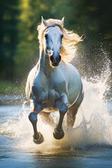 Majestic horse running in water