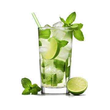 Mojito cocktail drink isolated on a transparent bakcground (Generative AI)