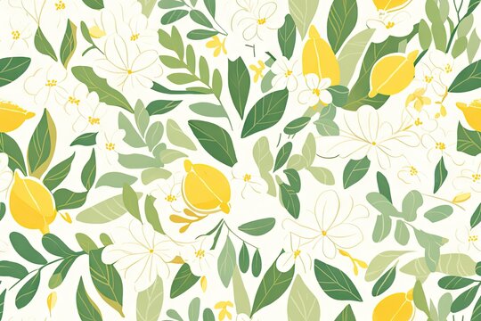 seamless pattern with lemon and leaf