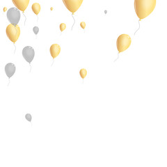 Golden Balloon Background White Vector. Ballon 3d Frame. Yellow Creative Baloon. Toy Circus Background.