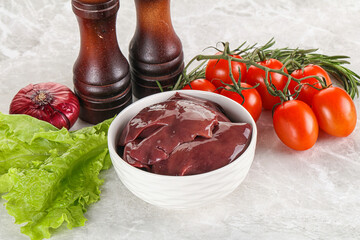 Raw turkey liver in a bowl ready for cooking