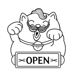 Design open sign illustration style lucky cat barber shop.