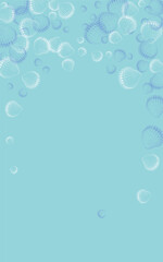 Ultramarine Snail Background Blue Vector. Shellfish Doodle Design. Sketch Textile Card. White Scallop Underwater Pattern.