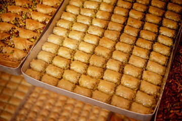 Traditional turkish dessert antep baklava with pistachio