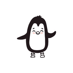 Cute cartoon penguin isolated on white. Doodle illustration for kids or babies t-shirt design, room decoration, Christmas cards. 