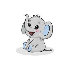  Funny cartoon elephant. Cute animal. 