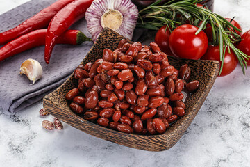 Red canned beans in the bowl