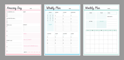 3 set of daily weekly monthly planner. 