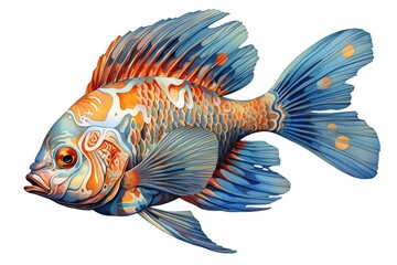 drawing of colored fish isolated on white background. Generated by AI.
