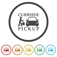 Curbside Pickup icon. Set icons in color circle buttons