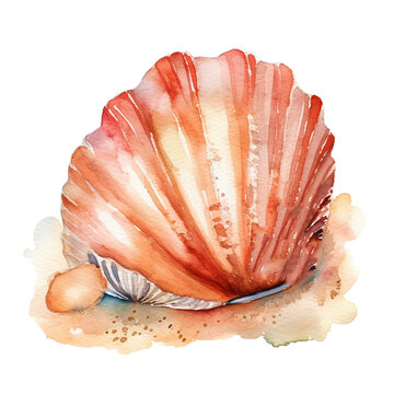 recommend clip art: Sea Shell - Cute Hand Painted Style - Childish Watercolor Drawing - Fairy Tale Fantasy - Generative AI