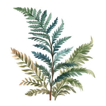 Fern Plant Green - Cute Hand Painted Style - Childish Watercolor Drawing - Fairy Tale Fantasy - Generative AI