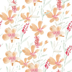 Yellow Splash Watercolor Flower Seamless Pattern