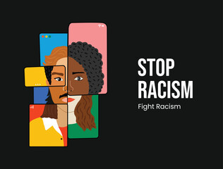 Motivational poster against racism and discrimination, Stop, Fight racism, Black lives matter, Say no to racism, vector illustration, t-shirt vector design, Anti racism, creative illustration - obrazy, fototapety, plakaty