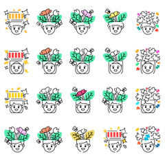 Happy People face Emotion Doodle Icon Outline Button Set Design