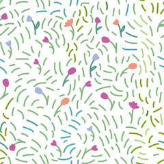 vector seamless natural pattern green grass and flowers 