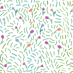 vector seamless natural pattern green grass and flowers 