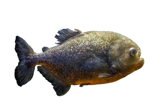 Red-bellied piranha isolated on transparent background. Pygocentrus nattereri fish cut out icon, side view.