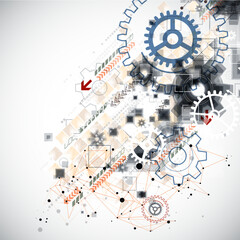 Abstract  technological background  with cogwheels and plexus effect.