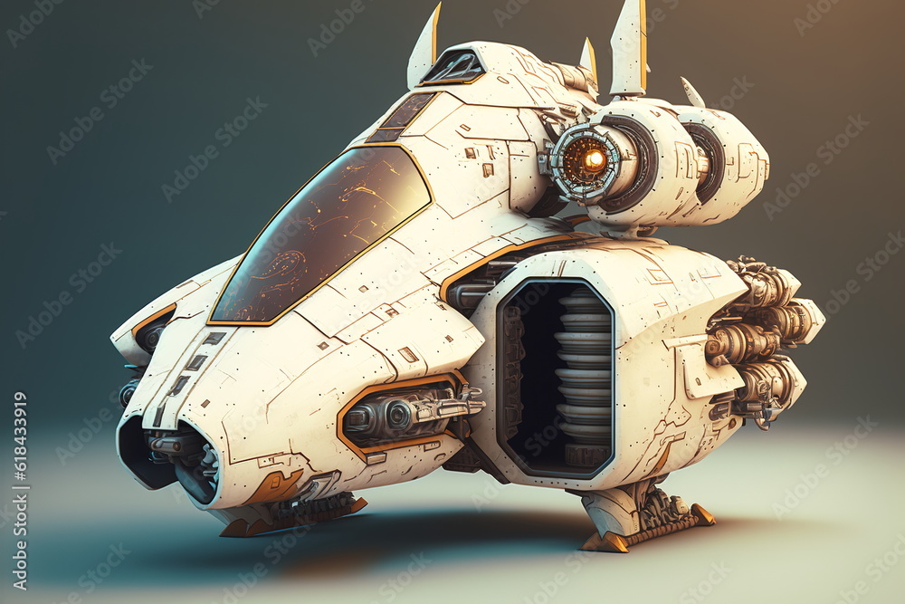 Sticker wondrous high-speed small sci-fi spaceship racer with powerful engine for interstellar travel and sp
