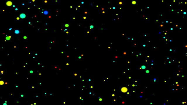 Illustrative animation of colorful bubbles sparking on the empty black background