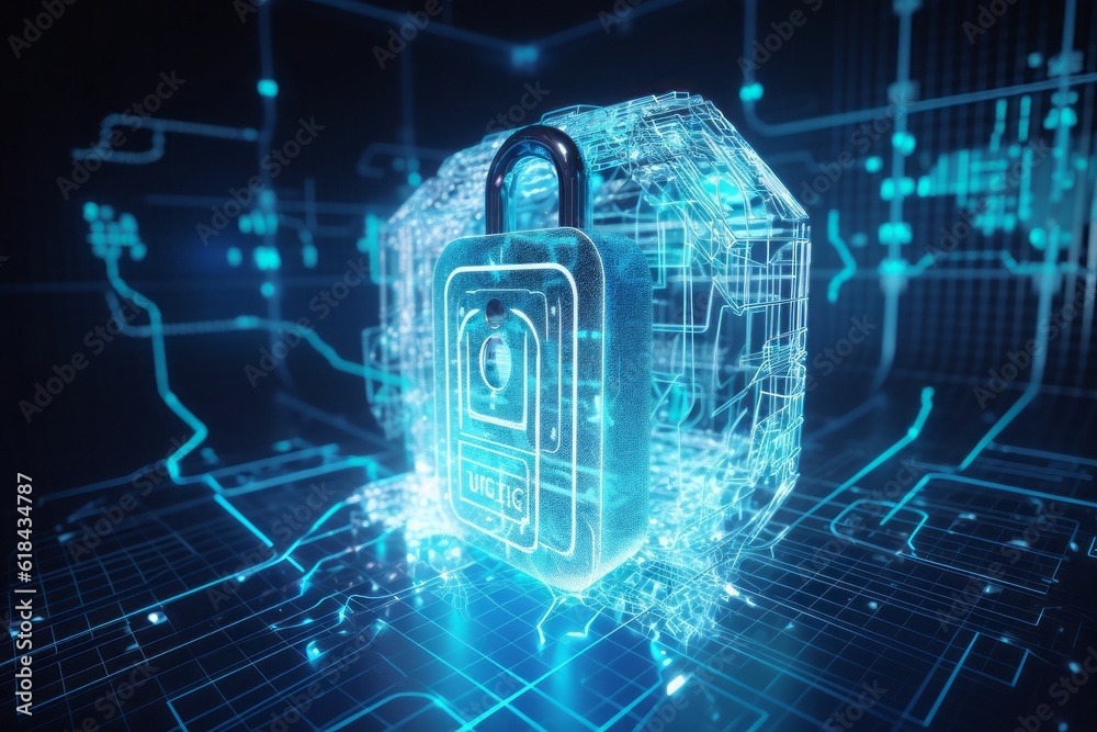 Aufkleber binary code lock, Unlocking the Digital Fort: CGI Image of a Padlock Transformed into a Cryptic Circuitry Artwork, Evoking the Aesthetics of Cryptid Academia