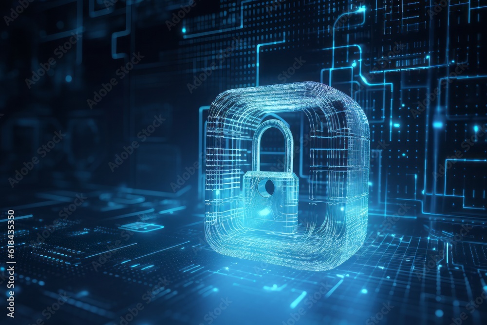Aufkleber binary code lock, Unlocking the Digital Fort: CGI Image of a Padlock Transformed into a Cryptic Circuitry Artwork, Evoking the Aesthetics of Cryptid Academia
