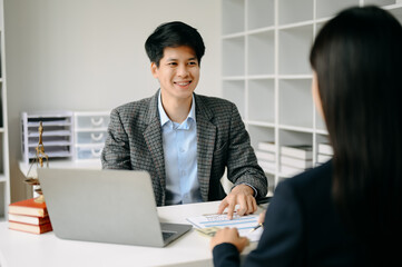 business people and lawyers discussing contract papers sitting at the table. Concepts of law, advice, legal services. in morning light
