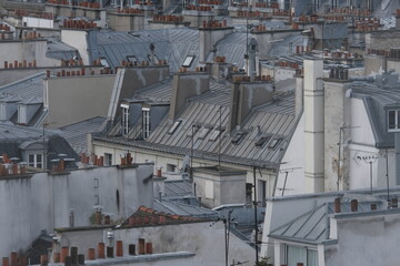 Fototapeta premium Paris building roofs, photos taken from the heights of Paris.It gathers many types of buildings with characteristic Parisian roofs, from various districts of the city. 